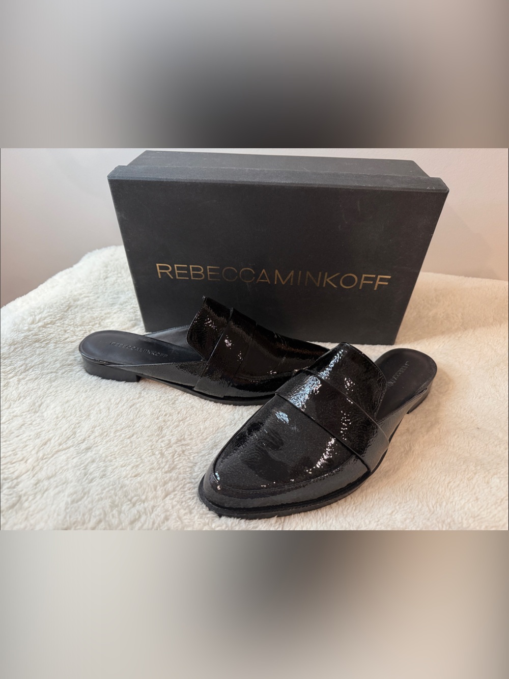 Rebecca Minkoff Black Patent Leather Mules (118)